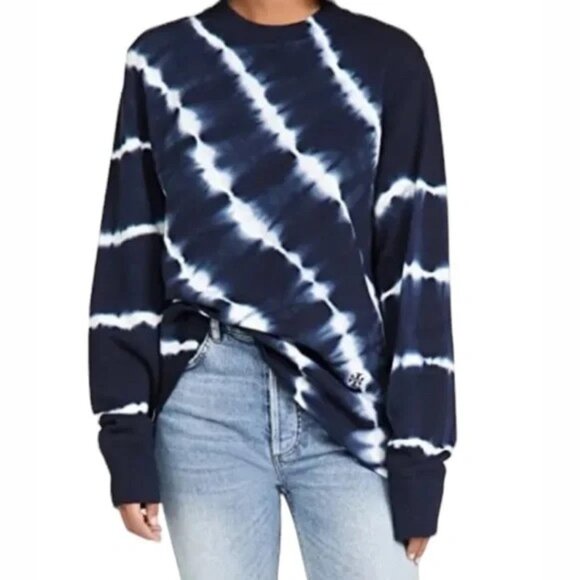 Tory Burch Sport Sweatshirt French Terry Tie Dye Ocean Mist Blue Small - Picture 2 of 9